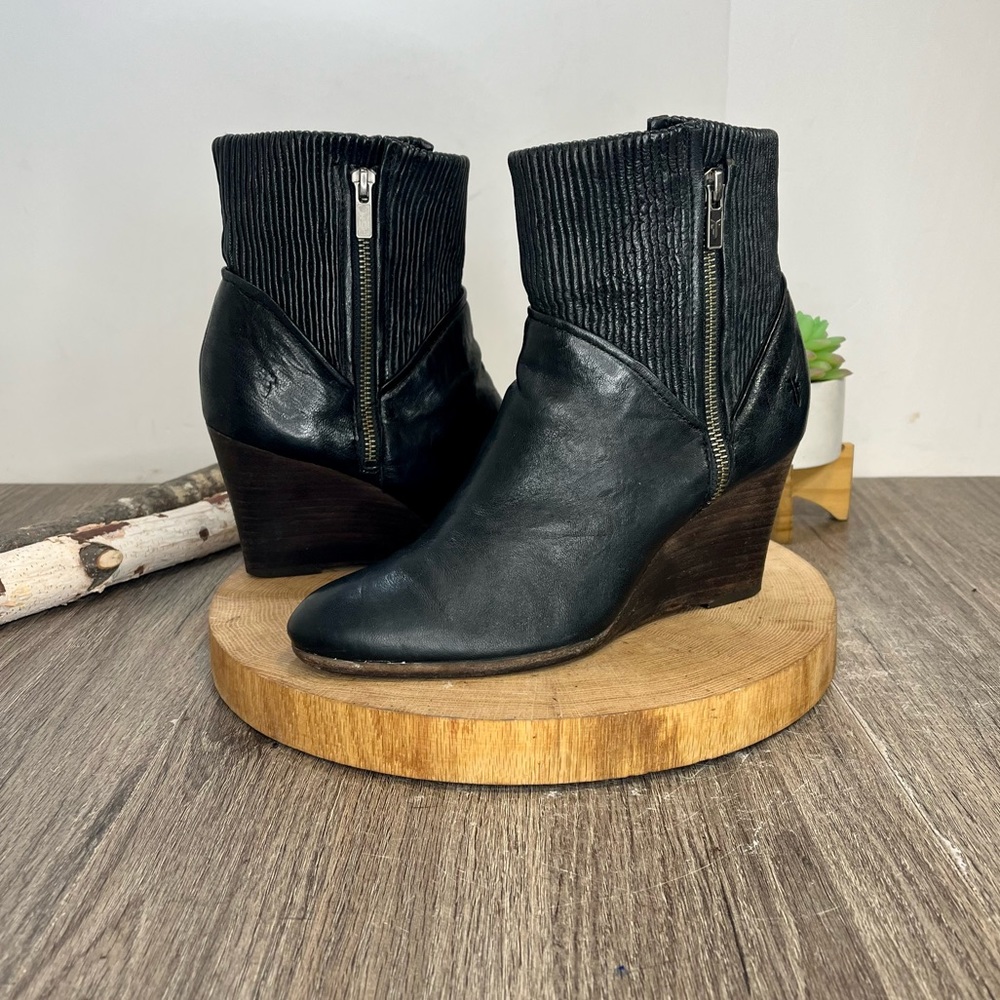 Frye Black Wedge Ankle Boots